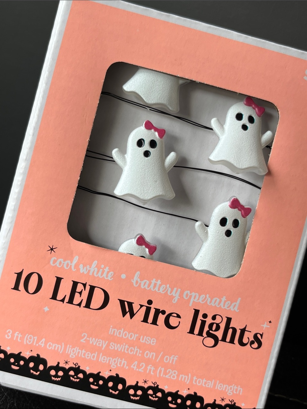 Cute Ghost LED Wire Lights - Cool White with Pink Bows